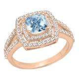 10K Rose Gold 6 MM Cushion Aquamarine & Round White Diamond Ladies Halo Engagement Ring