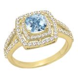 10K Yellow Gold 6 MM Cushion Aquamarine & Round White Diamond Ladies Halo Engagement Ring
