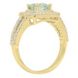 10K Yellow Gold 6 MM Cushion Aquamarine & Round White Diamond Ladies Halo Engagement Ring