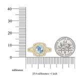 10K Yellow Gold 6 MM Cushion Aquamarine & Round White Diamond Ladies Halo Engagement Ring