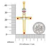 14K White & Yellow Gold Round Ruby & Diamond Ladies Cross Crown Pendant (Chain Included)