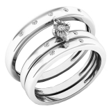 0.12 Carat (ctw) 10K White Gold Round White Diamond Men & Women's Engagement Ring Trio Bridal Set