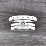 0.12 Carat (ctw) 10K White Gold Round White Diamond Men & Women's Engagement Ring Trio Bridal Set