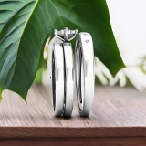 0.12 Carat (ctw) 10K White Gold Round White Diamond Men & Women's Engagement Ring Trio Bridal Set