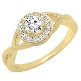 0.60 Carat (ctw) 10K Yellow Gold Round White Diamond Ladies Swirl Bridal Halo Engagement Ring
