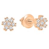 0.15 Carat (ctw) 10K Rose Gold Round White Diamond Ladies Flower Cluster Earrings