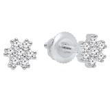 0.15 Carat (ctw) 18K White Gold Round White Diamond Ladies Flower Cluster Earrings