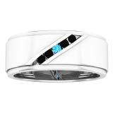 14K White Gold Round Cut Blue Topaz & Black Diamond Men's Fashion 5 Stone Wedding Band