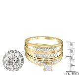 Round White Diamond Square Cluster Matching Bridal Engagement Trio Ring Set 1/4 CT (0.25 ctw Color I-J Clarity I2-I3) in 10K Yellow Gold