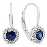 0.90 Carat (ctw) 10K White Gold Round Blue Sapphire & White Diamond Ladies Halo Style Dangling Drop Earrings