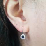0.90 Carat (ctw) 10K White Gold Round Blue Sapphire & White Diamond Ladies Halo Style Dangling Drop Earrings
