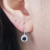 0.90 Carat (ctw) 10K White Gold Round Blue Sapphire & White Diamond Ladies Halo Style Dangling Drop Earrings