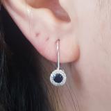 0.90 Carat (ctw) 10K White Gold Round Blue Sapphire & White Diamond Ladies Halo Style Dangling Drop Earrings