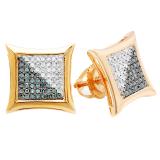 0.38 Carat (ctw) 18k Yellow Gold Plated Sterling Silver White & Blue Diamond Micro Pave Setting Kite Shape Stud Earrings