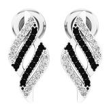 0.18 Carat (Ctw) Sterling Silver Round Cut Black & White Diamond Ladies Swirl Fashion Stud Earrings