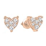 0.33 Carat (Ctw) 10K Rose Gold Round Cut White Diamond Ladies Heart Shape Stud Earrings 1/3 CT