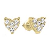 0.33 Carat (Ctw) 10K Yellow Gold Round Cut White Diamond Ladies Heart Shape Stud Earrings 1/3 CT