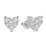0.33 Carat (Ctw) 14K White Gold Round Cut White Diamond Ladies Heart Shape Stud Earrings 1/3 CT