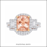 18K Rose Gold 10X8 MM Cushion Cut Morganite and Baguette & Round Cut Diamond Ladies Engagement Ring Set