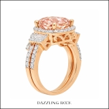 18K Rose Gold 10X8 MM Cushion Cut Morganite and Baguette & Round Cut Diamond Ladies Engagement Ring Set