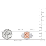 18K Rose Gold 10X8 MM Cushion Cut Morganite and Baguette & Round Cut Diamond Ladies Engagement Ring Set