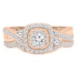 0.55 Carat (Ctw) 10K Rose Gold Round White Diamond Ladies Swirl Bridal Engagement Ring Set 1/2 CT
