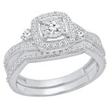 0.55 Carat (Ctw) 10K White Gold Round White Diamond Ladies Swirl Bridal Engagement Ring Set 1/2 CT
