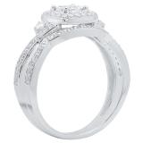 0.55 Carat (Ctw) 10K White Gold Round White Diamond Ladies Swirl Bridal Engagement Ring Set 1/2 CT