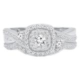 0.55 Carat (Ctw) 10K White Gold Round White Diamond Ladies Swirl Bridal Engagement Ring Set 1/2 CT