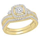 0.55 Carat (Ctw) 10K Yellow Gold Round White Diamond Ladies Swirl Bridal Engagement Ring Set 1/2 CT