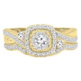 0.55 Carat (Ctw) 14K Yellow Gold Round White Diamond Ladies Swirl Bridal Engagement Ring Set 1/2 CT
