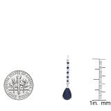 14K White Gold 8X5 MM Pear & Round Cut Blue Sapphire & Round Diamond Ladies Dangling Drop Earrings