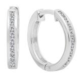 0.33 Carat (ctw) 14K White Gold Princess Cut White Diamond Huggie Hoop Earrings 1/3 CT
