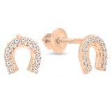 0.13 Carat (Ctw) 14K Rose Gold Round White Diamond Ladies Horse Shoe Earrings