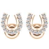 0.13 Carat (Ctw) 14K Rose Gold Round White Diamond Ladies Horse Shoe Earrings