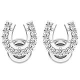 0.13 Carat (Ctw) 14K White Gold Round White Diamond Ladies Horse Shoe Earrings