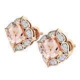 14K Rose Gold Cushion Cut 6 MM Morganite & Round Cut White Diamond Ladies Stud Earrings