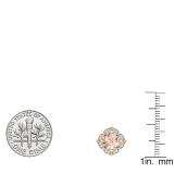 14K Rose Gold Cushion Cut 6 MM Morganite & Round Cut White Diamond Ladies Stud Earrings