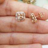14K Rose Gold Cushion Cut 6 MM Morganite & Round Cut White Diamond Ladies Stud Earrings