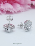 925 Sterling Silver Flower Stud Earrings, 2.65 CT Cushion and Round Cubic Zirconia in Push Back
