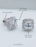 925 Sterling Silver Flower Stud Earrings, 2.65 CT Cushion and Round Cubic Zirconia in Push Back