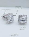 925 Sterling Silver Flower Stud Earrings, 2.65 CT Cushion and Round Cubic Zirconia in Screw Back