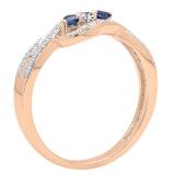 10K Rose Gold Princess Cut Blue Sapphire & Princess & Round Diamond Ladies 3 Stone Promise Ring