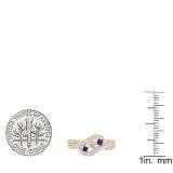 10K Rose Gold Princess Cut Blue Sapphire & Princess & Round Diamond Ladies 3 Stone Promise Ring