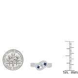 14K White Gold Princess Cut Blue Sapphire & Princess & Round Diamond Ladies 3 Stone Promise Ring