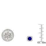 Sterling Silver 5 MM Each Cushion Cut Lab Created Blue Sapphire & Round Diamond Ladies Stud Earrings