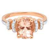 14K Rose Gold 9X7 MM Oval Cut Morganite & Round Cut White Diamond Ladies Bridal Engagement Ring