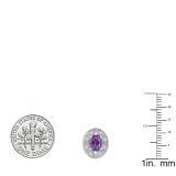 14K White Gold 7X5 MM Each Oval Cut Amethyst & Round Cut White Diamond Ladies Stud Earrings