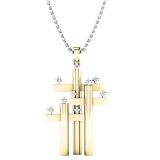 0.06 Carat (Ctw) 14K Yellow Gold Round Diamond Ladies Triple Cross Pendant (Silver Chain Included)