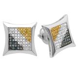 0.32 Carat (ctw) Sterling Silver Blue White & Yellow Round Diamond Kite Shape Stud Earrings 1/3 CT